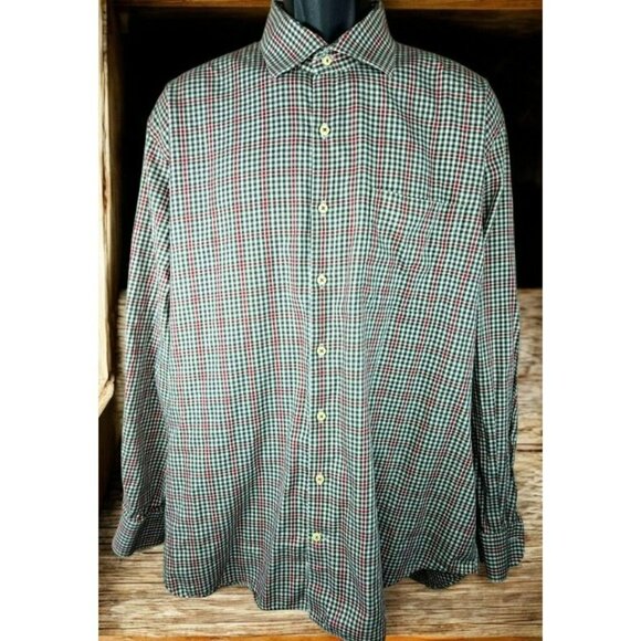 Peter Millar Mens Red & Brown Plaid Button-Down Long-Sleeve Shirt XL - Picture 1 of 7